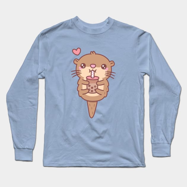 Cute Little Otter Loves Boba Tea Long Sleeve T-Shirt by rustydoodle